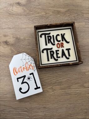 Trick or Treat & October 31 Halloween Sign Set - Black & Orange